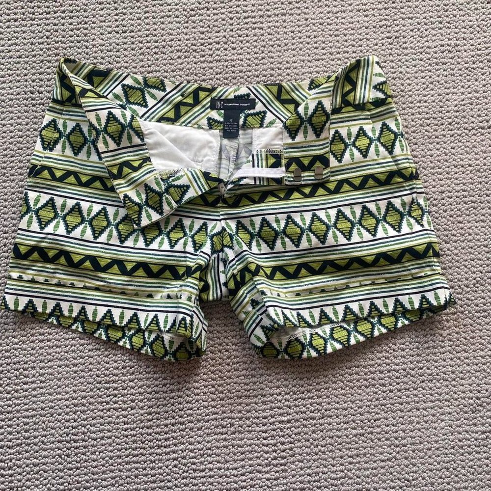 INC green patterned shorts